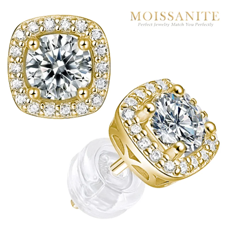 Серьги-гвоздики из серебра S925 с муассанитом 1 карат 2 карата — гипоаллергенная