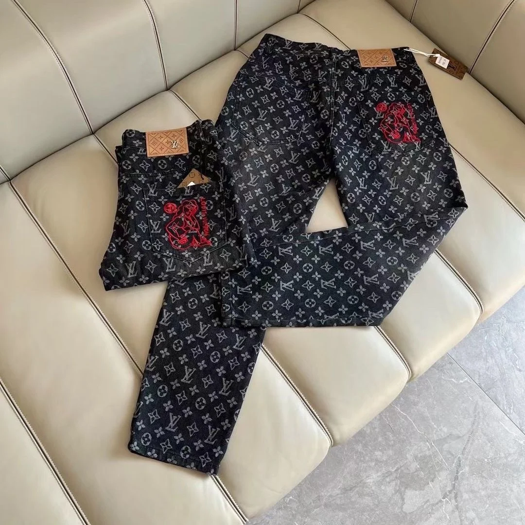 Джинсы В Стиле Louis Vuitton‌ Copy 1:1 Мужские Прямые Стрейчевые КлассичесКие Модные
