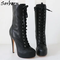 sorbern unisex black boots women high heel cow genuine leather shoes invisible platform stilettos drag queen ankle booties