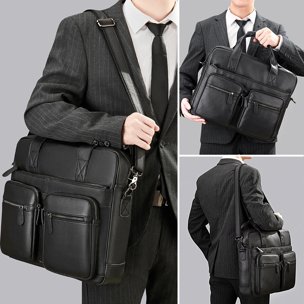 WESTAL Genuine Leather Men's Briefcase Male Leather Office Computer Bag Business Messenger Bag 15.6
