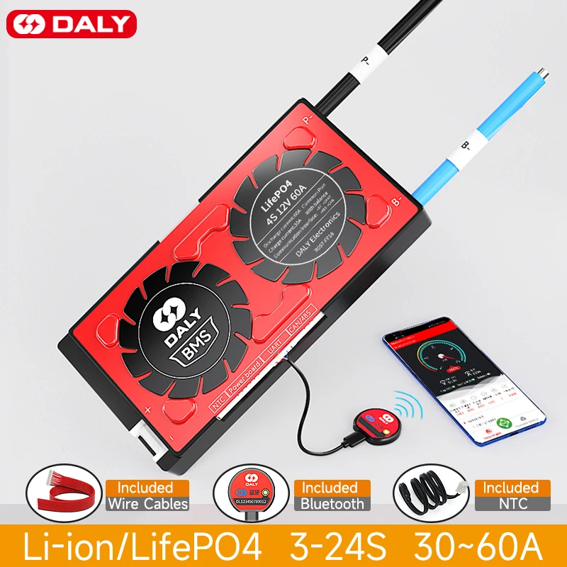 

Daly smart bms lifepo4 4s 12v 8s 12s 15s 16s 60v 20s 24s liion bateria18650 3s 12v 7s 10s 13-20s 16s 60v 30A-60A bluetooth Ebike