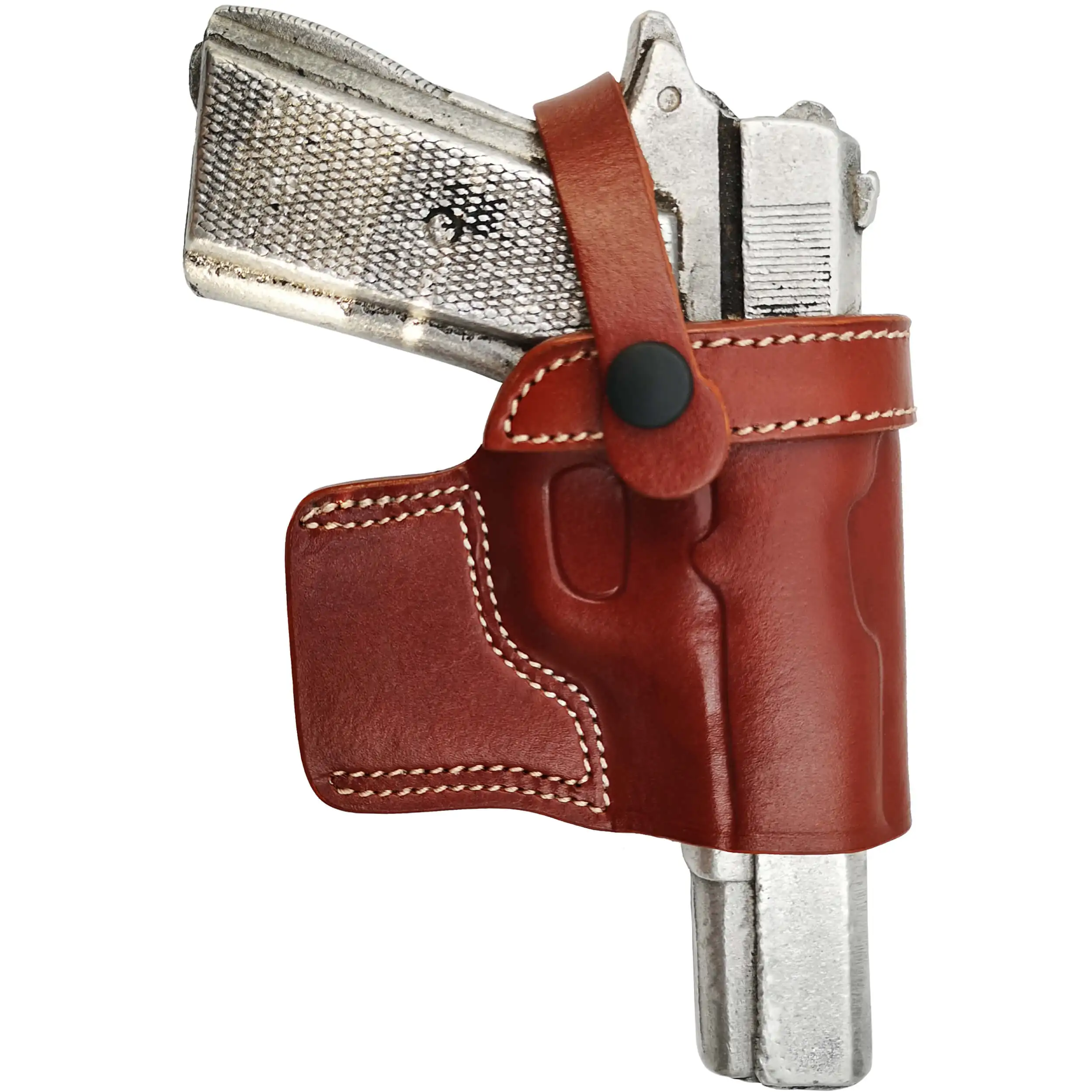 

Beretta 92-92F-92FS Compatible Real Leather Holster Quick Release With Retention Strap Half Barrel Style Carry On Belt OWB