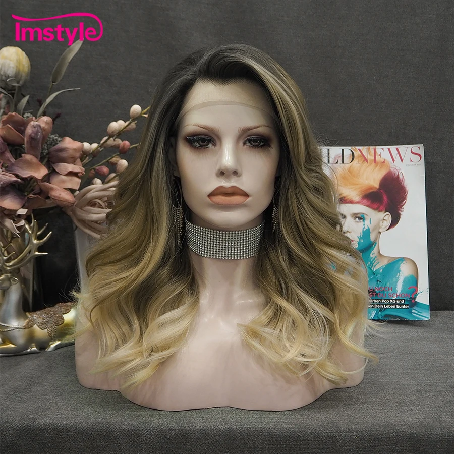 

Imstyle Ombre Blonde Wig Natural Wavy Synthetic Lace Front Wig Dark Root Heat Resistant Fiber Daily Wigs For Women