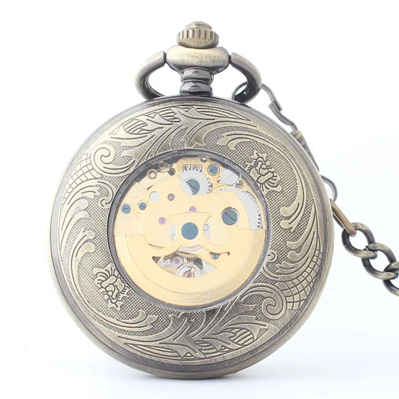 Personalised Hollow Poker Arabic Numeral Cover Pocket Watch Vintage Mechanical Chain Hand Wind Simple Fob Watches