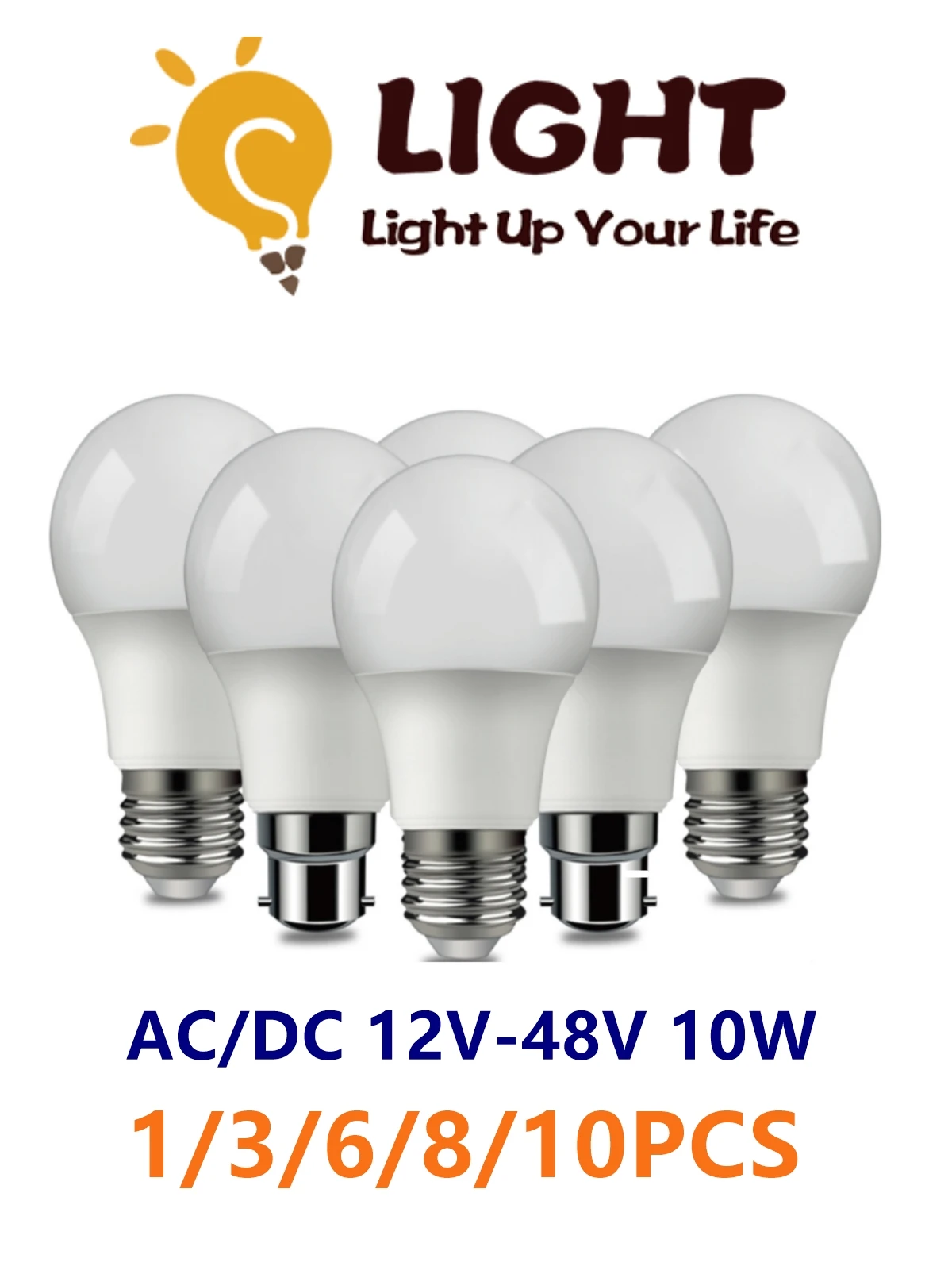 1-10pcs DC/AC 12V-48V LED Bulb A60 E27 B22 Lamps 10W Bombilla For Solar Led Light Bulbs 12 Volts Low Voltages Lamp Lighting