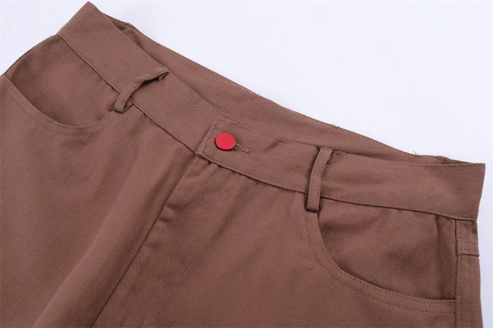 Harajuku Flame Embroidery Straight Casual Mens Cargos Streetwear Retro Pockets Patchwork Loose Trousers Jeans Pants For Boys