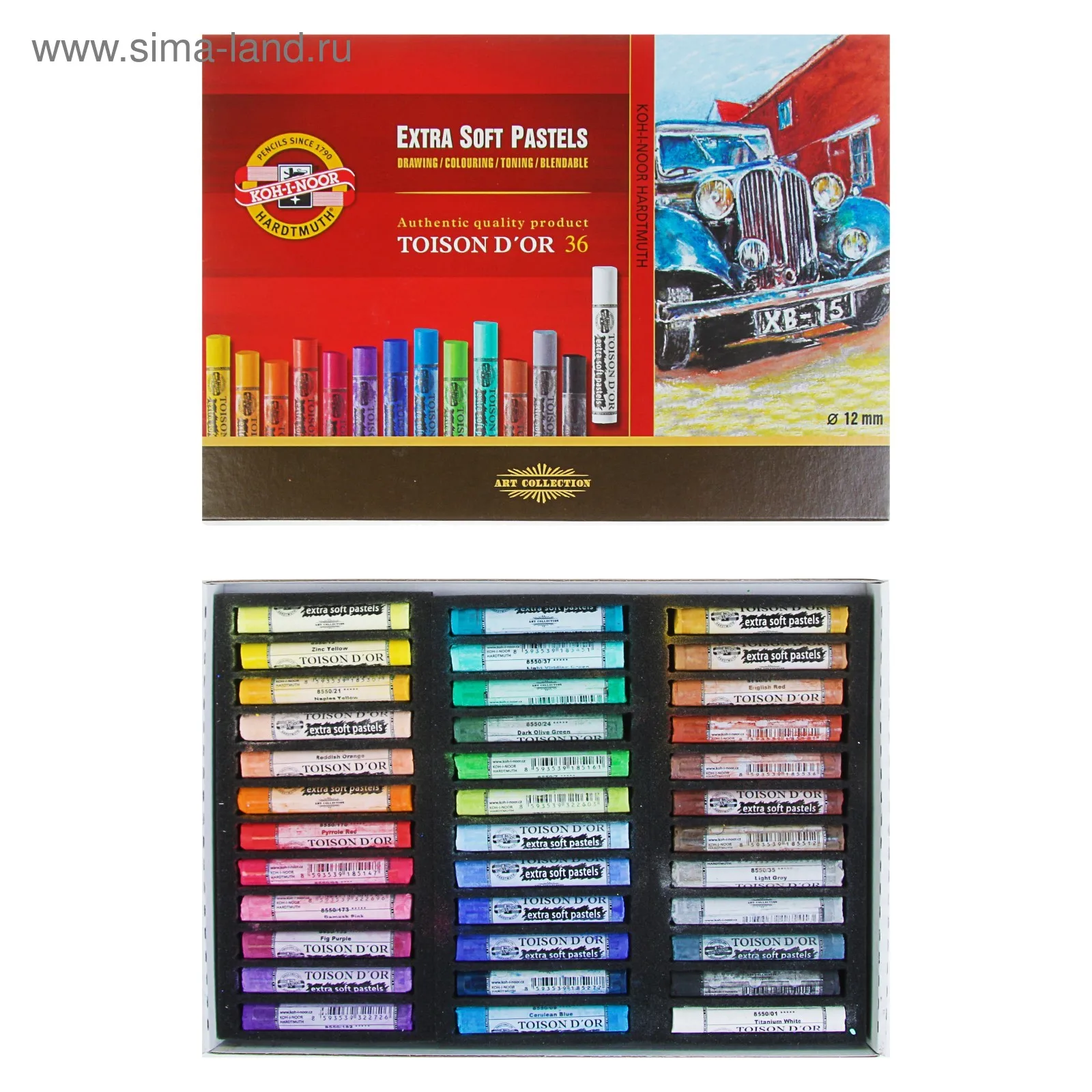 Пастель сухая 36 цветов 12 мм Extra Soft Koh-I-Noor 8552 TOISON D`OR картонная упаковка