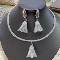 2pcs silver plated jewelry set for women statement earrings and necklace for african dubai weddings bridal jewellery gifts