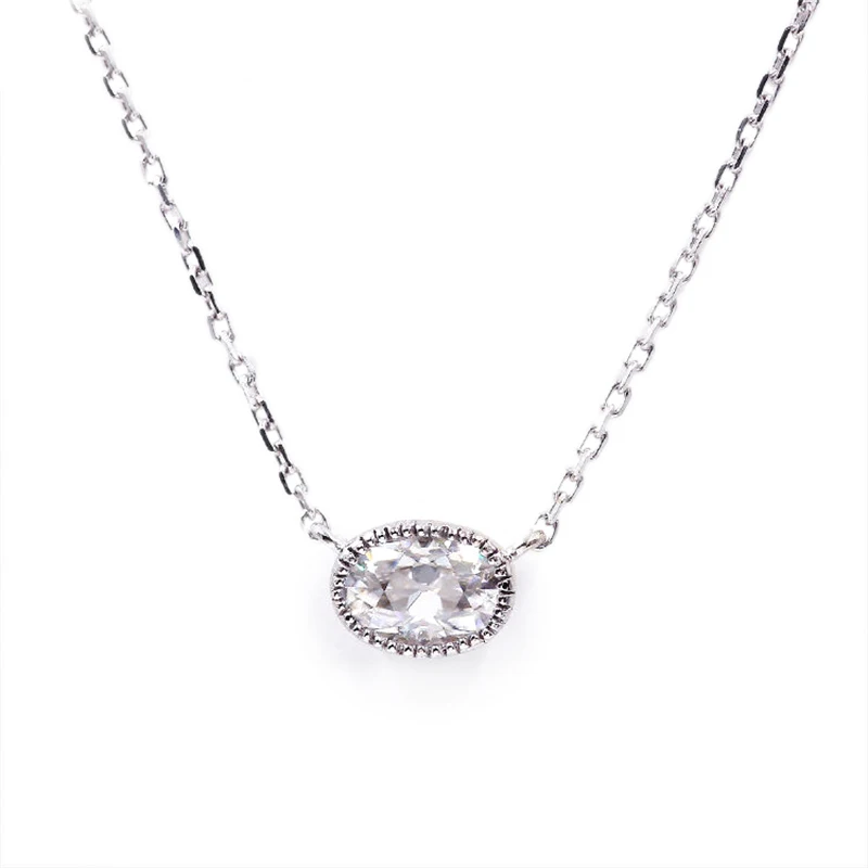 Tianyu Gems 14K 18K Gold Necklace Bezel Set Moissanite 6x8mm Oval OEC Diamond Women Wedding Pendant Necklace Chain Au750 Jewelry
