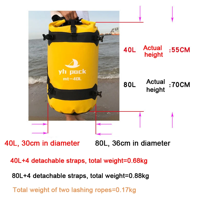 40L 80L Full Waterproof Dry Bag Camping Duffel Bucket Saddle Luggage Swimming Beach Dry Pack Motorcycle Back Seat Bag with Strap