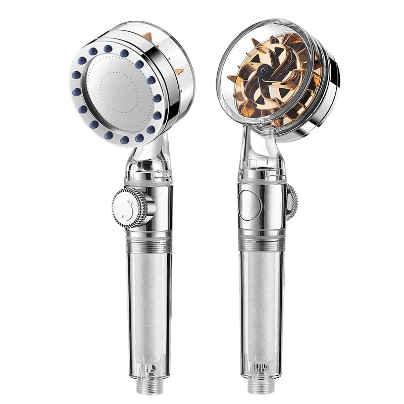 

Rainfall Turbo Fan Shower Head 360 Rotating High Pressure One-key Stop Water Massage ShowerFilter Golden Fan Turbocharge Pure