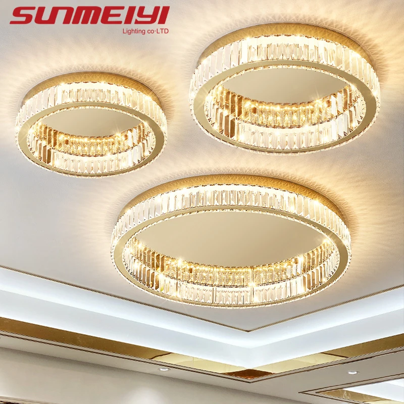 

Modern Round Gold Ceiling lamps K9 Crystal LED Lights For Bedroom Dining Living Room Study Home Decora Indoor Lighting Fixtures