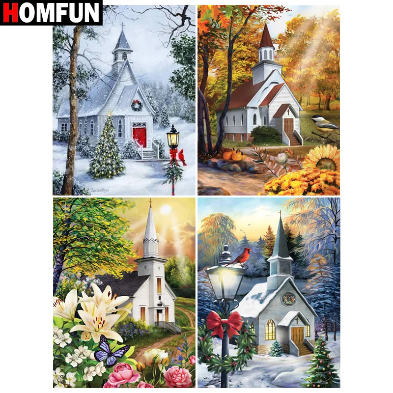 

Алмазная живопись HOMFUN, картина с квадратными/круглыми стразами, «Дом, цветочный пейзаж», вышивка крестиком, 5D Стразы