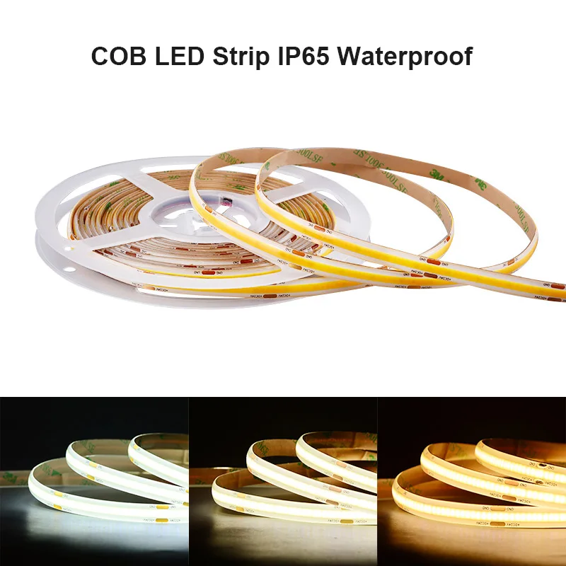 Светодиодная лента COB IP65, водонепроницаемая, 480 светодиодов/м, яркая яркость 90, 3000K, 4000K, 6500K, светодиодная лампа постоянного тока 24 В, 5 м