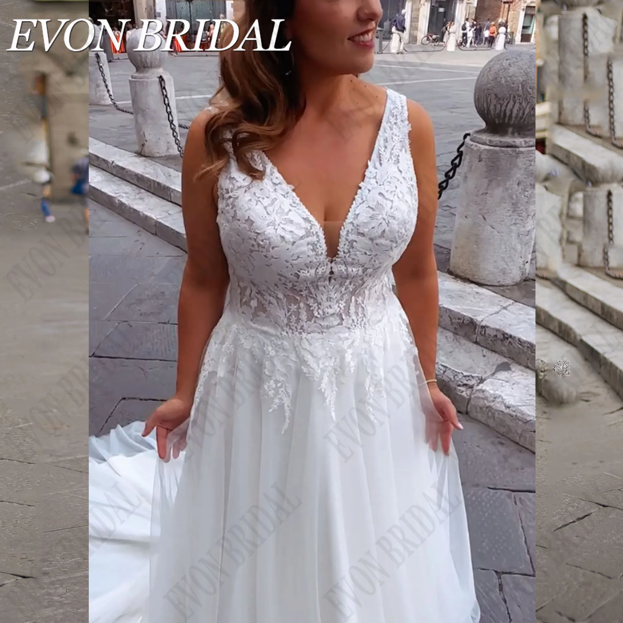 EVON женское свадебное платье без рукавов с V-образным вырезом на шнуровкеEvon Bridal