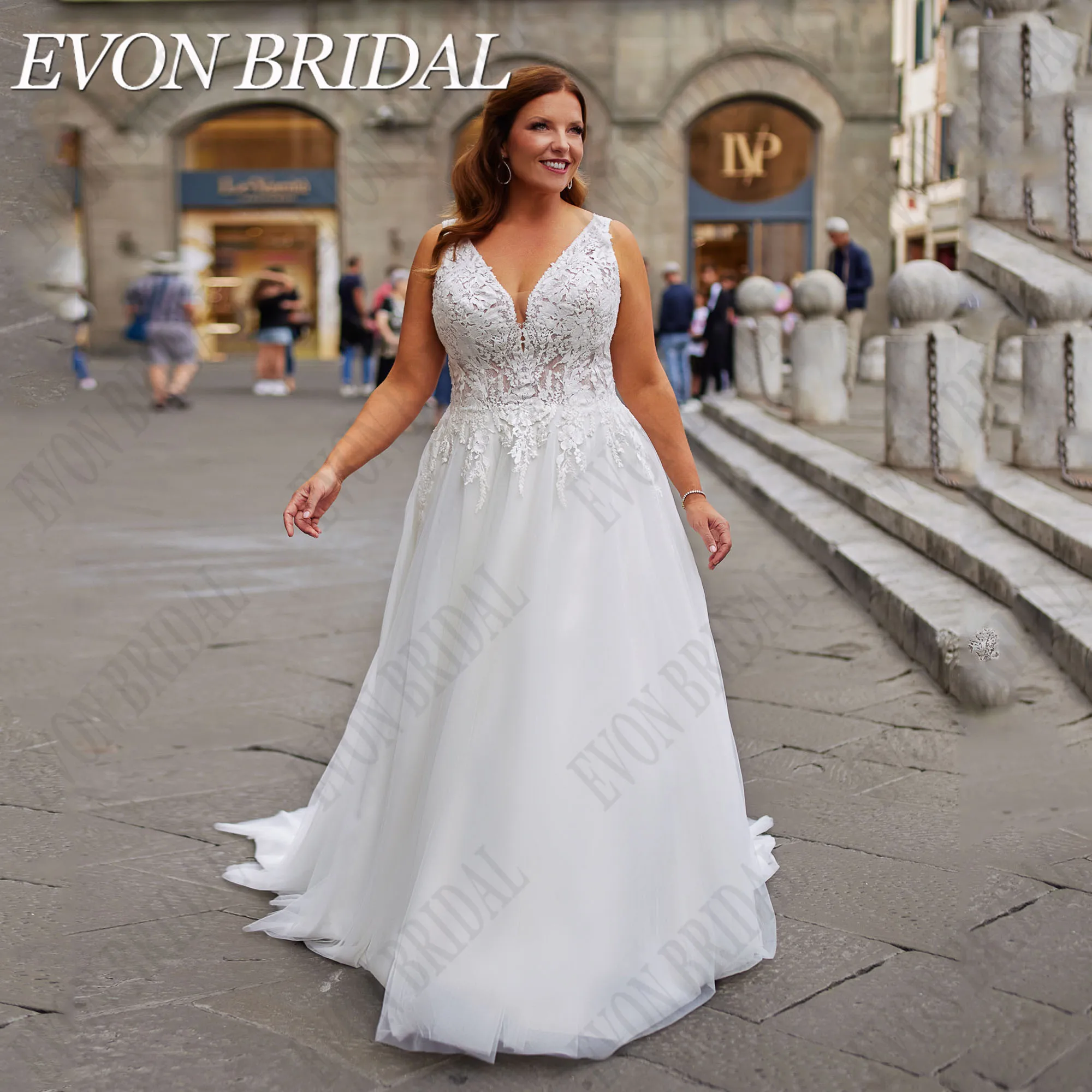EVON женское свадебное платье без рукавов с V-образным вырезом на шнуровкеEvon Bridal
