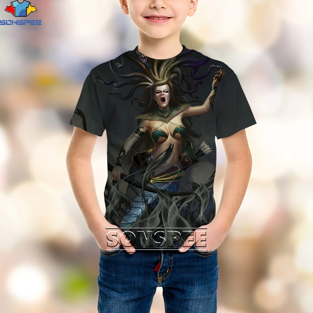 

Ужасная детская футболка SONSPEE в стиле хип-хоп с 3D-принтом черепа, камуфляжная футболка с коротким рукавом для мальчиков и девочек, футболки б...