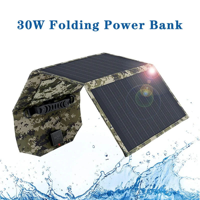 

HOUSEACE 30W5V3A Solar Folding Bag Outdoor Power Supply Single Crystal Solar Charging Board Portable Field Emergency Items S003