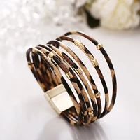 leopard leather bracelets for women new fashion bracelets bangles elegant multilayer wide wrap bracelet jewelry gift