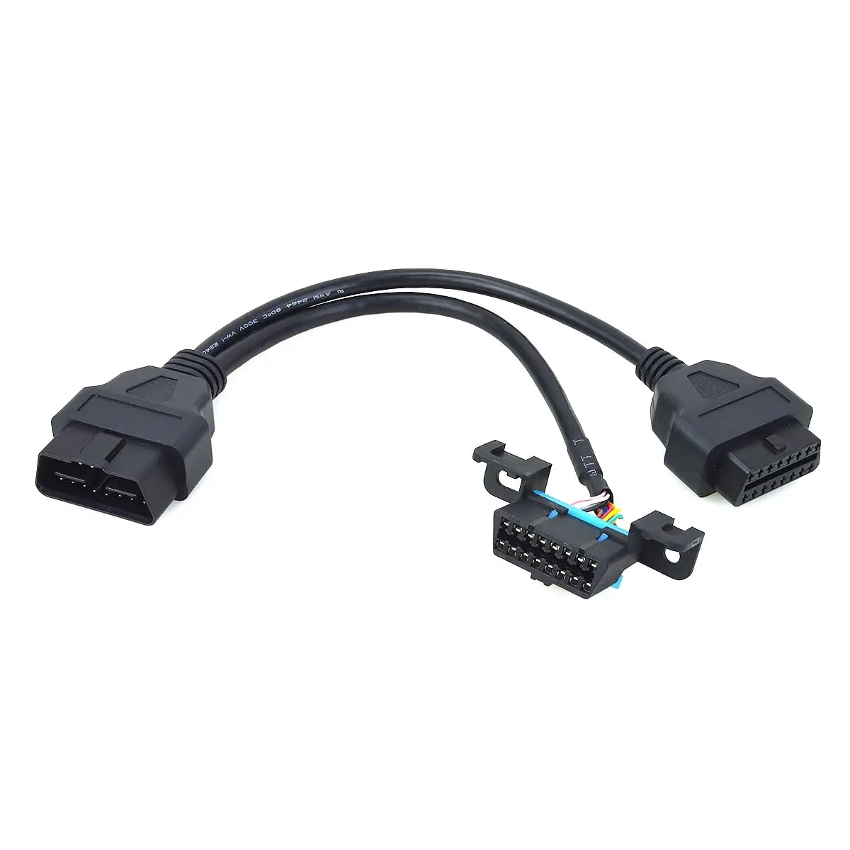 

Universal OBD2 OBD II 16 Pin Splitter Y Open Cable, J1962 1 Male to 2 Female Connector with Underdash Mount Bracket，30cm/12 inch