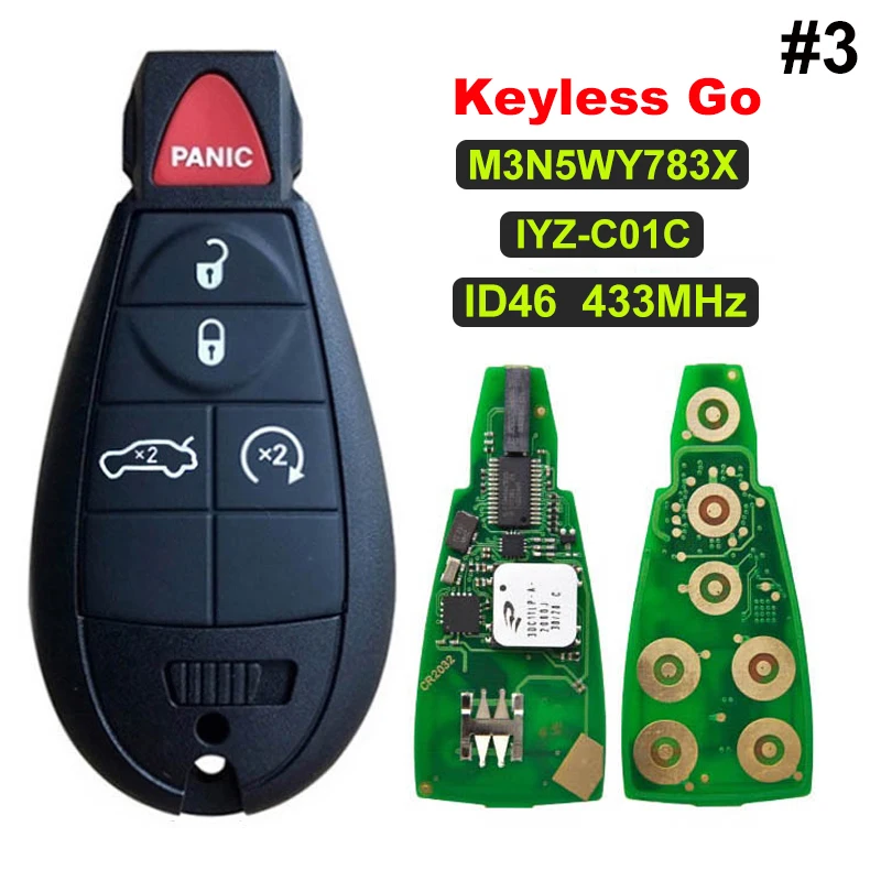 

CN015100 БЕСКЛЮЧЕВОЙ go для 2011-2019 Chrysler Dodge Caravan Smart Car Key M3N5WY783X 5026591AK IYZ-C01C 433Mhz PCF7945