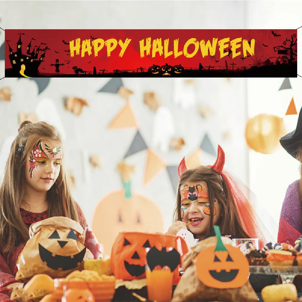 

Halloween Decoration Banner Flag And 2pcs Halloween Garden Flags Without Pole Set For Home Decor Party Event