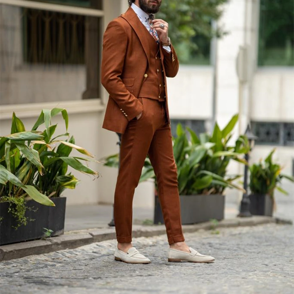 

Новинка 2022, мужской костюм, приталенная свадебная одежда для жениха, дизайнерский деловой мужской блейзер (пиджак + брюки + жилет) с пиковыми ...