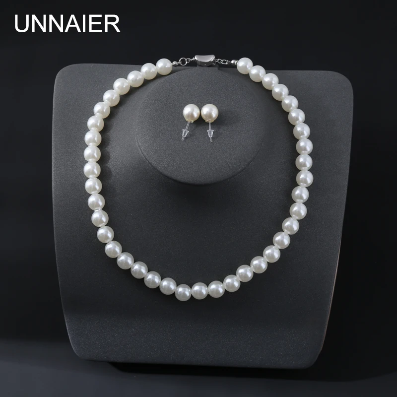 

6/8/10/12mm Pearl Necklace Stud Earrings Set Transparent Resin Stud Earrings Hypoallergenic