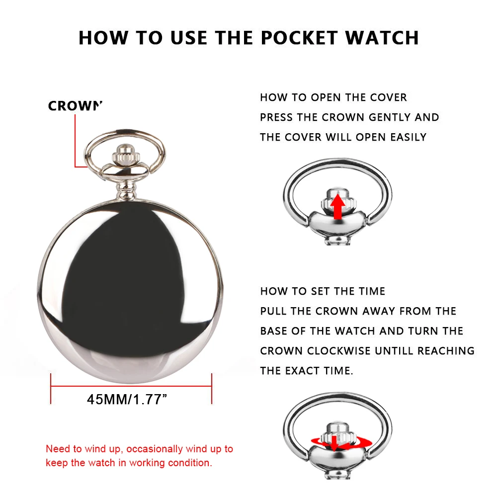 2022 Fashion Business Pocket Watch With Box Machinery Luxury Silver Neutral Gift Box Set Pocket Watch Necklace Accessories