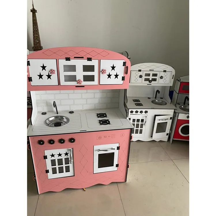 Bahadır Grup Декоративный кухонный гарнитур из натурального дерева для девочек, розовый и белый, 110х75