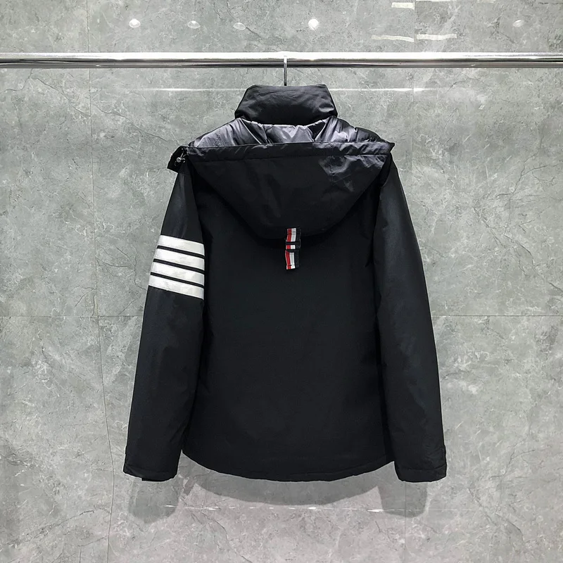 TB Thom Men's Jacket Fashion Winter Clothing Classic Brand Zipper style Coat Hoodie Windbreaker striped outdoor Leisure Clothing