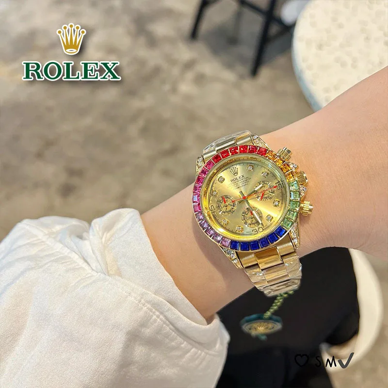 Стильные часы Rolex 2024 новые модные тенденции роскошные кварцевые с радужным