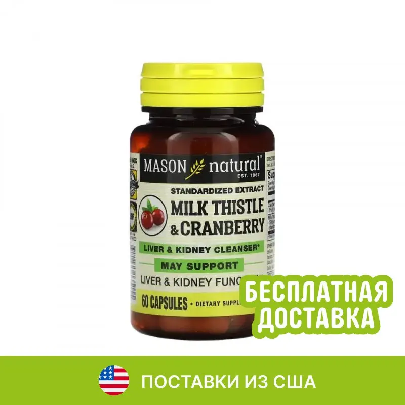 Mason Natural стандартизованный экстракт расторопши и клюквы средство для очищения