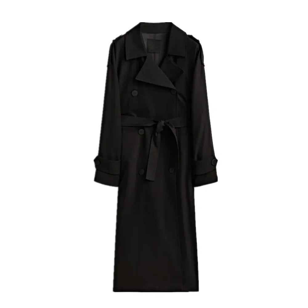 

PB&ZA autumn new women's fashion commuting all-match black belt with double-breasted mid-length trench coat female 6733/865