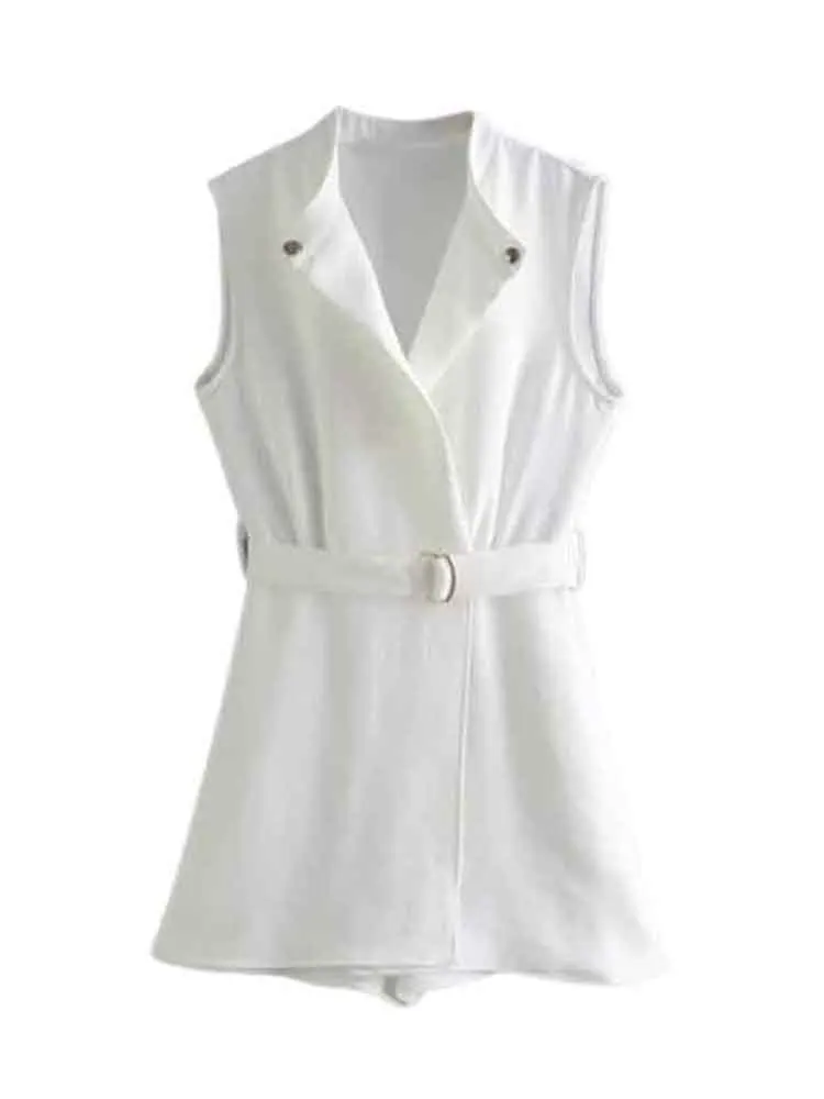 

KLKXMYT TRAF Women Short Jumpsuit 2022 Fashion With Belt Playsuits Vintage Sleeveless Office Overalls Female Jumpsuits Mujer