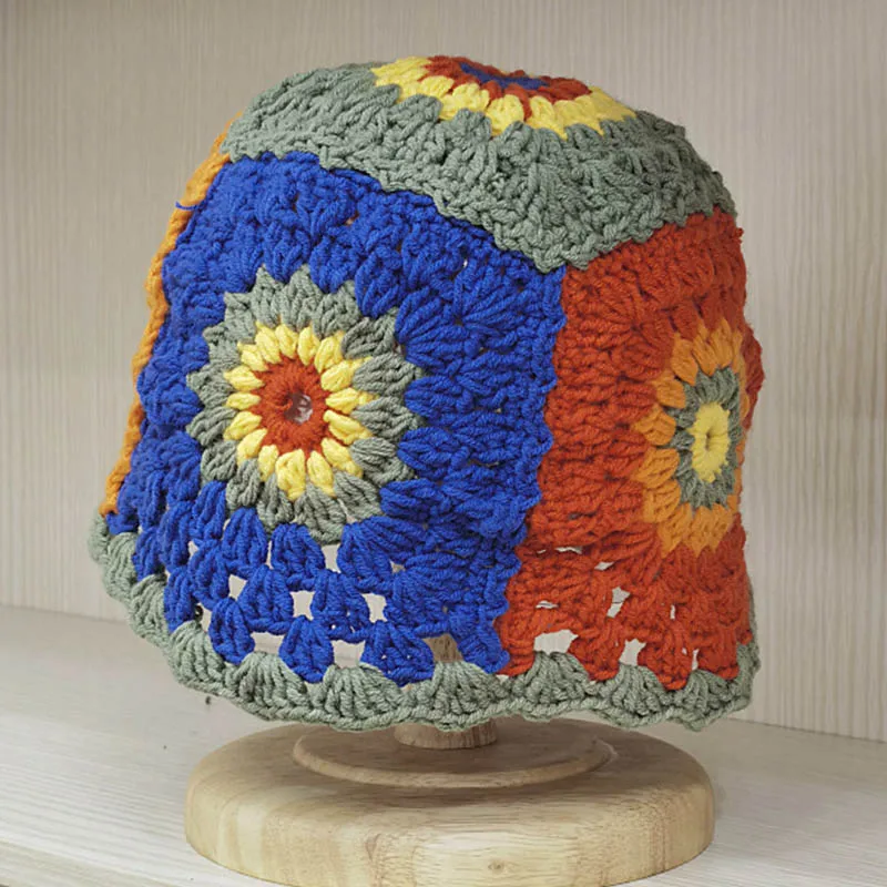 

Handmade Womens Crochet Flower Bucket Hat Foldable Summer Boho Hat Floppy Sun Beach hat Knitted Beanies Cap Female Fishing Hat