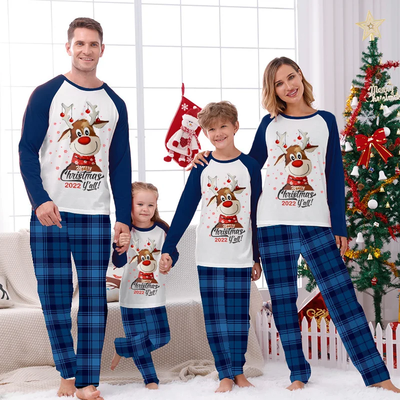 Christmas Matching Family Pajamas Exclusive Design Chillin Snomies Blue Plaids Pajamas Set