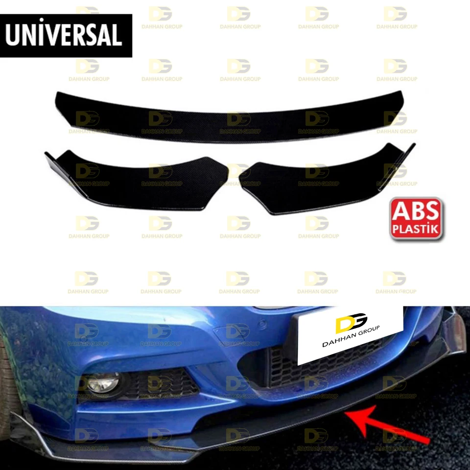 Universal For All Cars Front Splitter 3 Pieces For all Cars Piano Gloss Black Surface High Quality ABS Plastic Car Kit