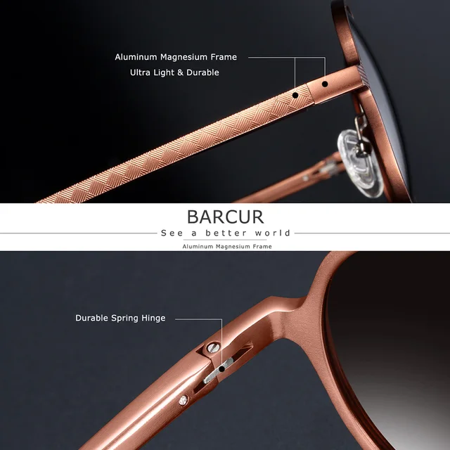 BARCUR Hot Black Goggle Male Round Sunglasses Luxury Brand Men Glasses Retro Vintage Women Sun Glasses UV400 Eyewear 2