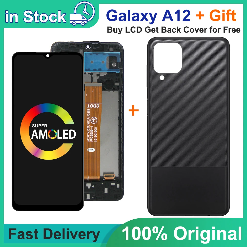 Оригинальный дисплей 6,5 дюйма для Samsung Galaxy A12 LCD A125F SM-A125F A125, дисплей с сенсорным экраном и дигитайзером для Samsung A12, экран с рамкой