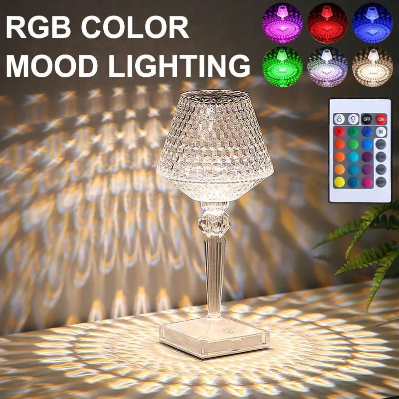

Crystal Table Lamp USB Acrylic Diamond Desk Lamp Touch Control 16 Color Changing Night Lights For Bedroom Bar Restaurant Decor