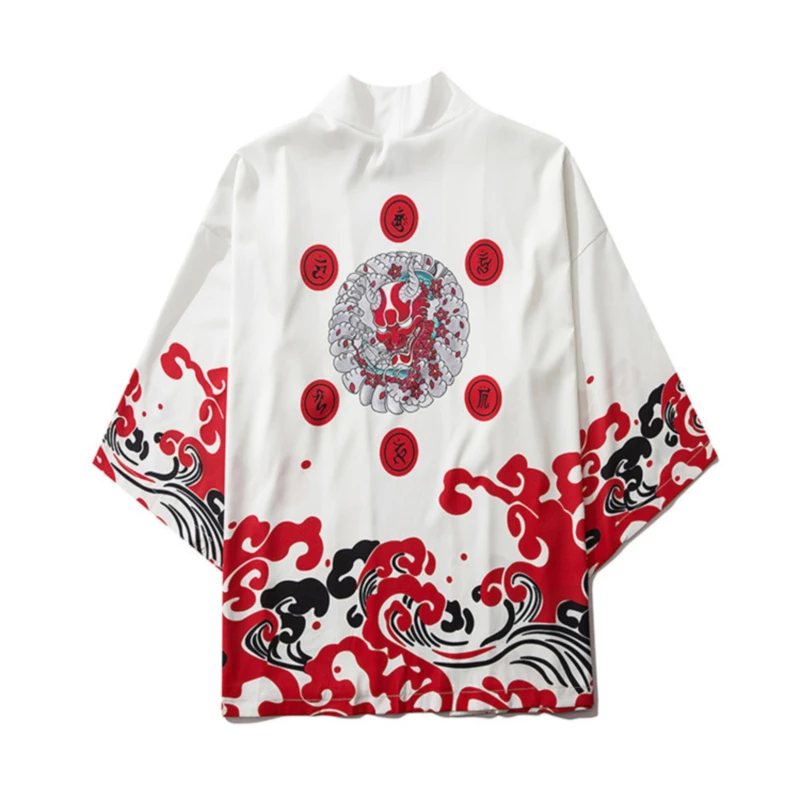 

Japanese New Men'S Personality Samurai Harajuku Style Robe Kimono Three-Quarter Sleeves Open Lining Buttonless Top