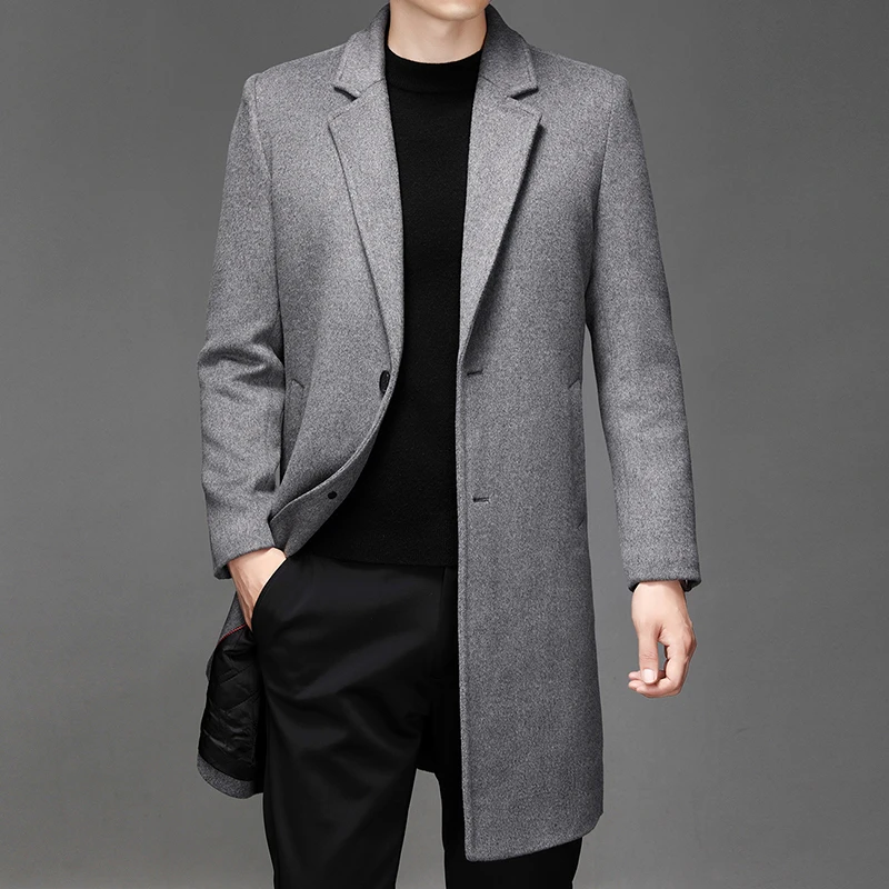 

Autumn Winter New Wool Blended Coats Men's Windbreaker Jacket Solid Color Business Casual Fashion Mens Clothing Long Coat Men