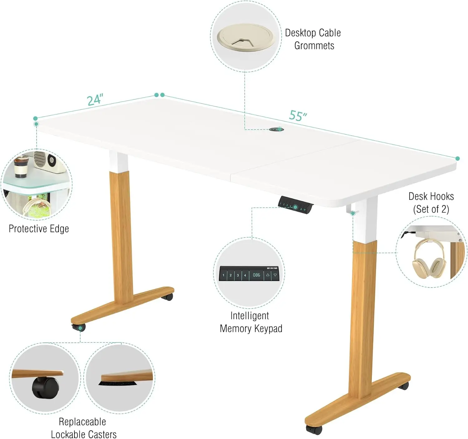 

Monomi-Electric Standing Desk, Height Adjustable Desk, Ergonomic Home Office Sit Stand Up Desk, 55x28 in