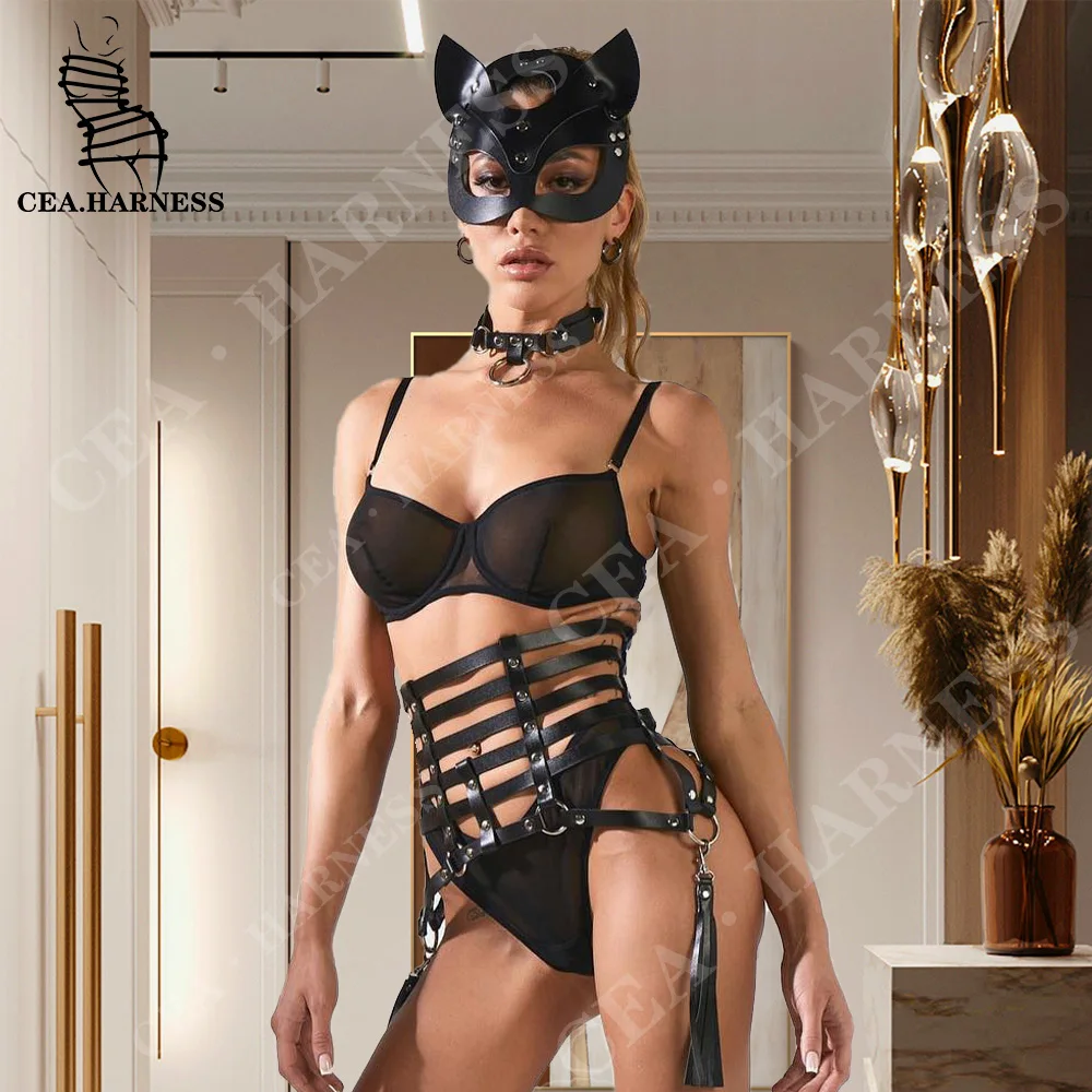 

PU Leather Harness Sword Belt Leg Union Women Waist Patch Bondage Cage Fashion Fringe Gothic Accessory Strap