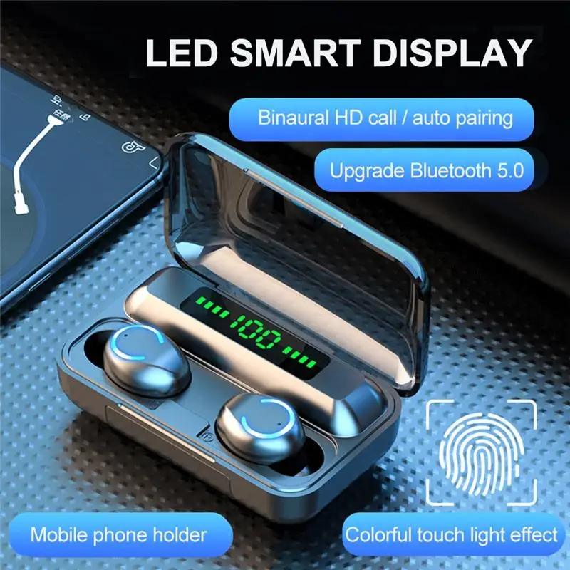 

TWS V5.0 F9-9 Touch Earphone 9D Stereo Bass Wireless Earphones Sports Waterproof Mini Earbuds with 2000mAh Case