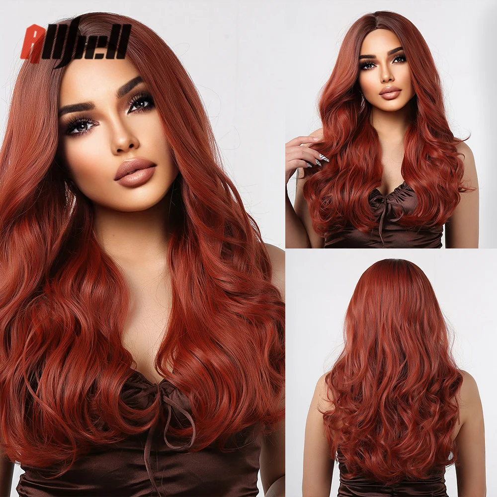 

Long Wavy Red Brown Wigs for Black Women Synthetic Wave Female Cosplay Wig Heat Resistant Fiber Fake Hair Afro Daily Party Wig