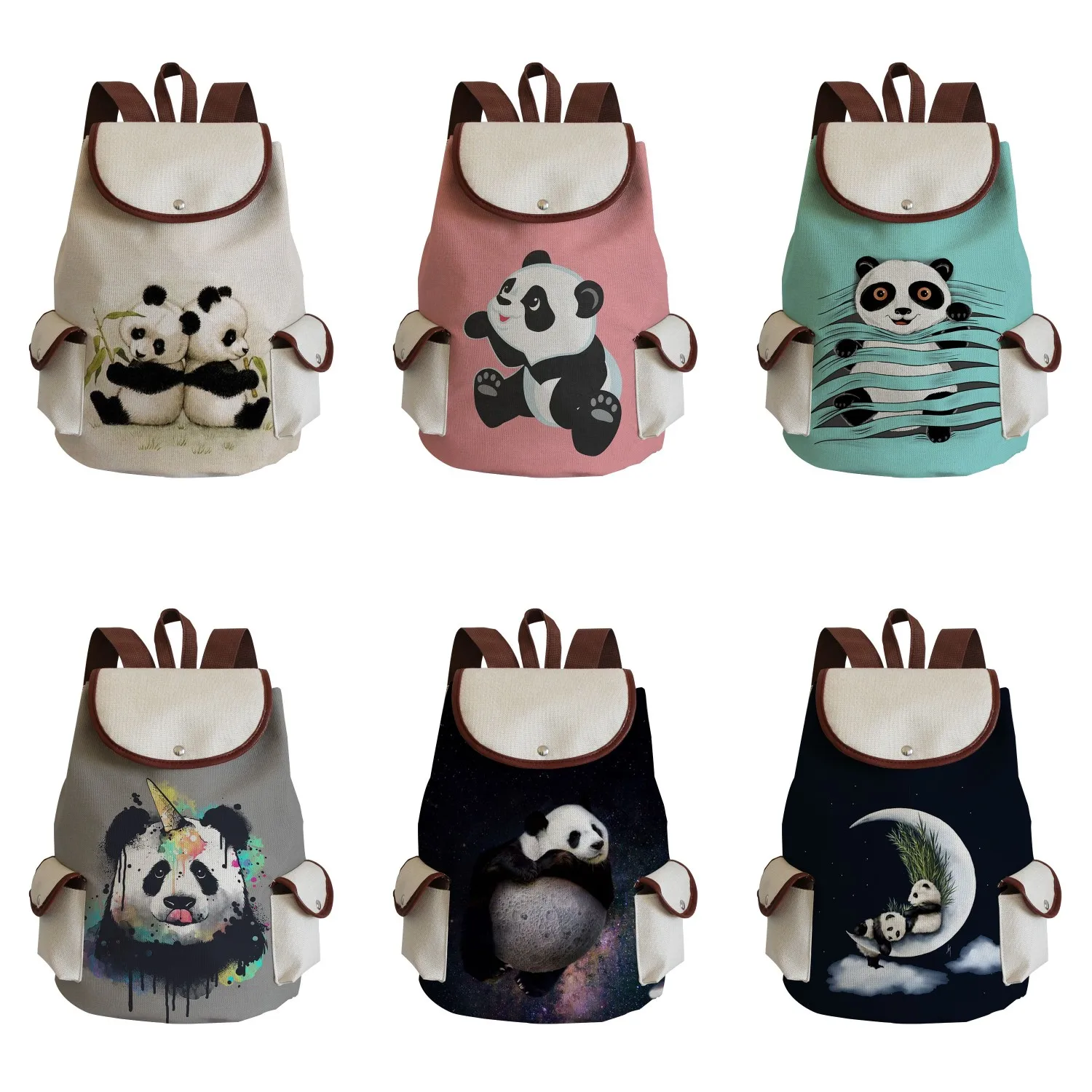 Capacity Large Drawstring Bags Cartoon Panda Cute Backpack 2022 Year Casual Girls Bookbag Animal Printed Backpacks For Women
