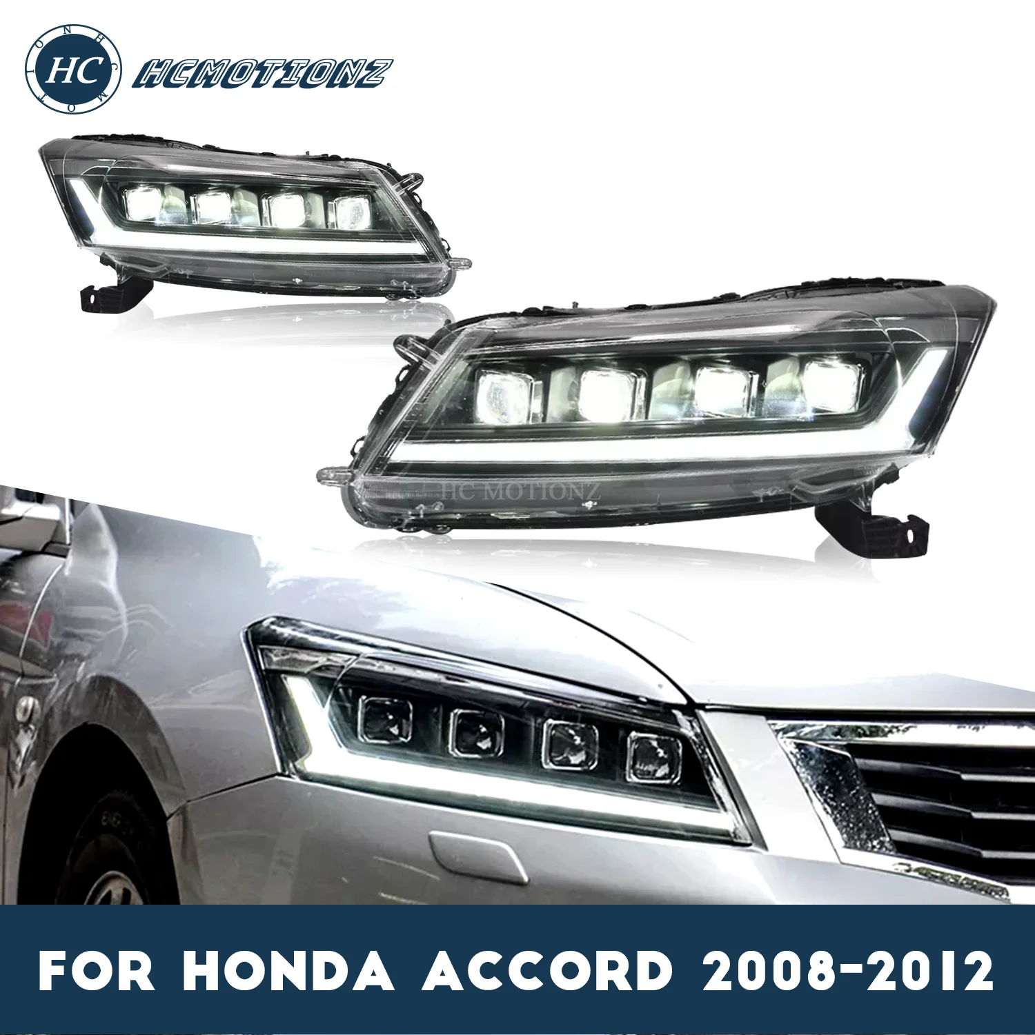 

HCMOTIONZ LED Headlights Assembly For Honda Accord 2008 2009 2010 2011 2012 8th Gen 4-Dr Sedan With Sequential Turn Signal DRL