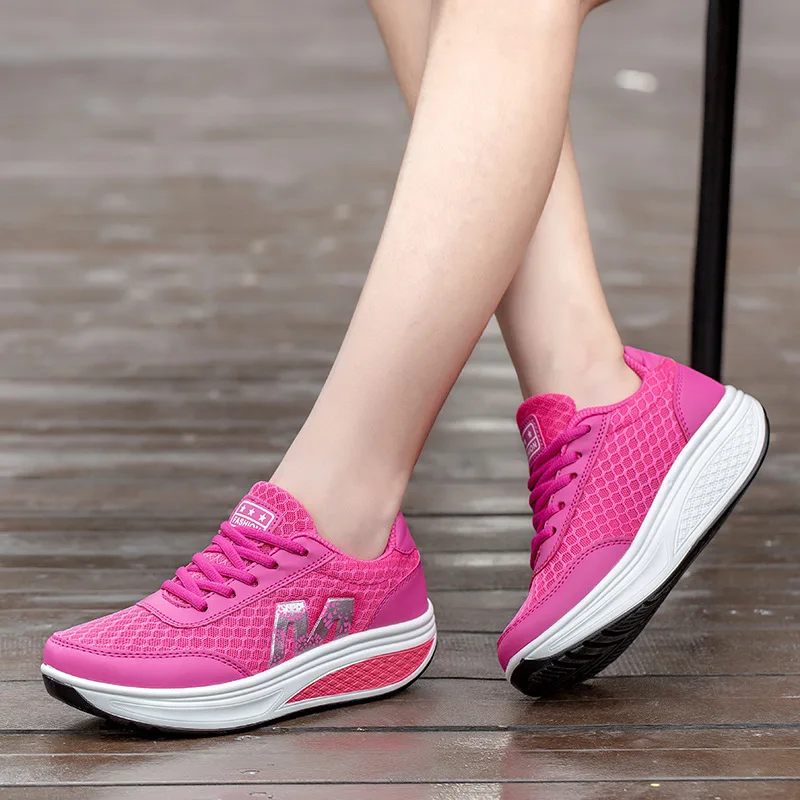 Fashion Women's Wedge Shoes Lace-up Lightweight Breathable Hard-wearing Sneakers Walking Platform Casual Garden Shoes